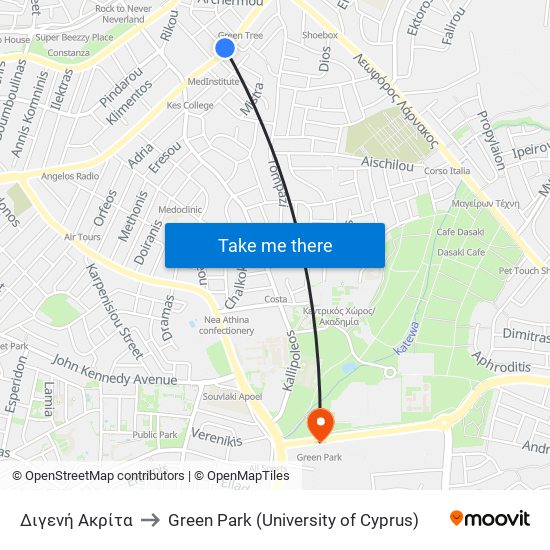 Διγενή Ακρίτα to Green Park (University of Cyprus) map