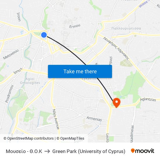 Μουσείο - Θ.Ο.Κ to Green Park (University of Cyprus) map