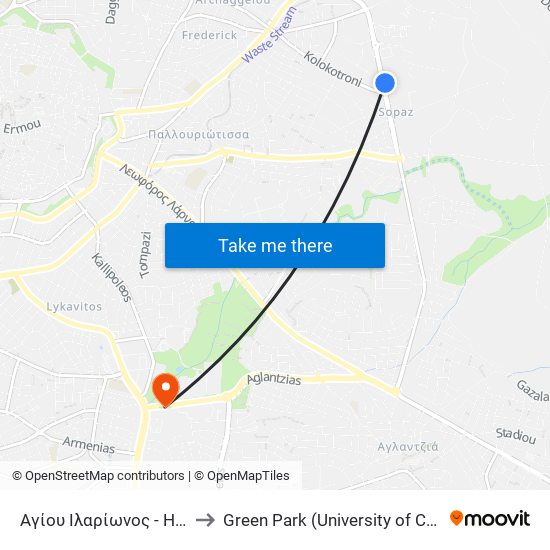 Αγίου Ιλαρίωνος to Green Park (University of Cyprus) map