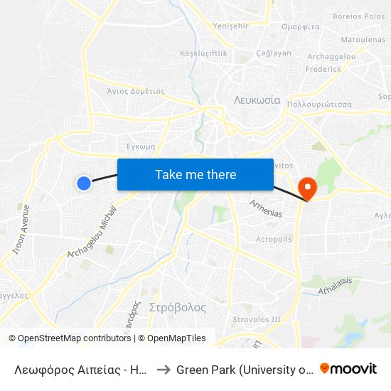 Λεωφόρος Αιπείας to Green Park (University of Cyprus) map