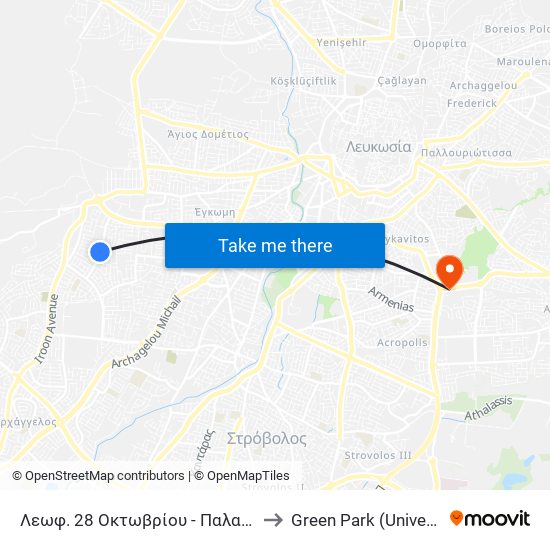 Λεωφ. 28 Οκτωβρίου - Παλαιών Πατρών Γερμανού to Green Park (University of Cyprus) map