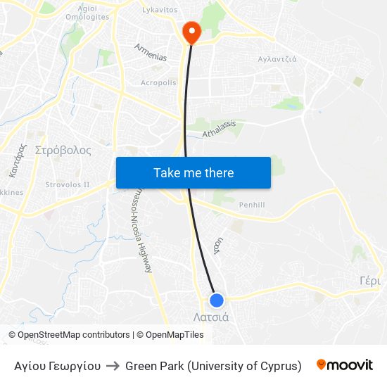 Αγίου Γεωργίου to Green Park (University of Cyprus) map