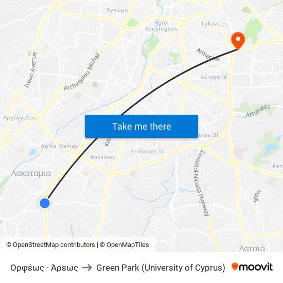 Ορφέως - Άρεως to Green Park (University of Cyprus) map