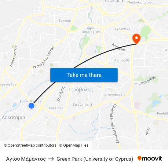 Αγίου Μάμαντος to Green Park (University of Cyprus) map