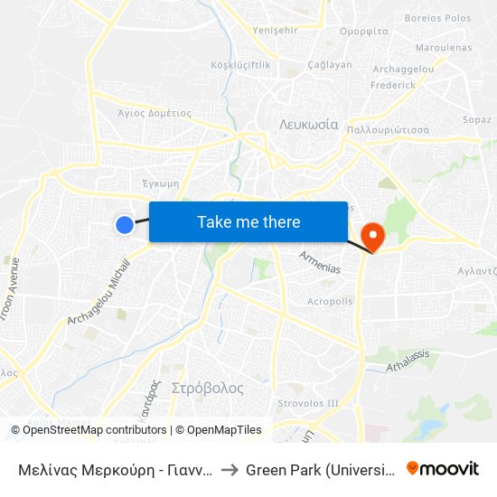 Μελίνας Μερκούρη to Green Park (University of Cyprus) map