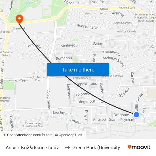 Λεωφ. Καλλιθέας to Green Park (University of Cyprus) map