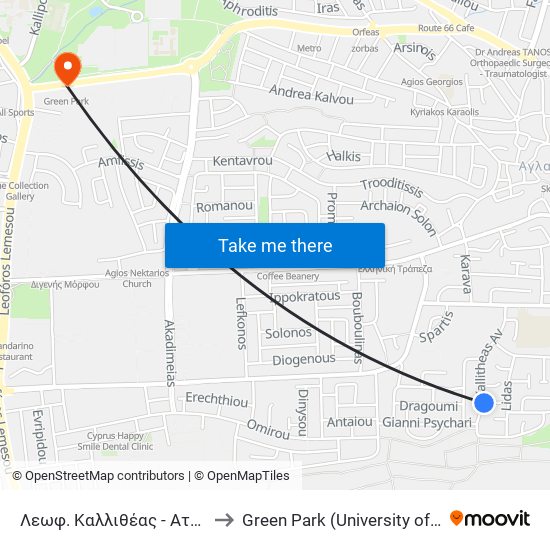 Λεωφ. Καλλιθέας to Green Park (University of Cyprus) map