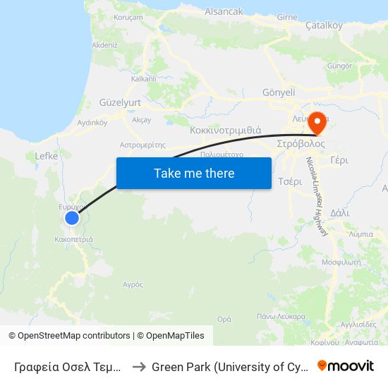 Γραφεία Οσελ Τεμπριά to Green Park (University of Cyprus) map