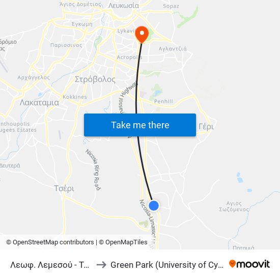 Λεωφ. Λεμεσού - Τήνου to Green Park (University of Cyprus) map