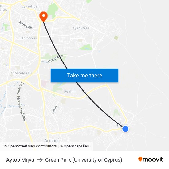 Αγίου Μηνά to Green Park (University of Cyprus) map