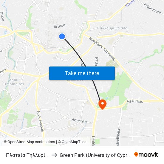 Πλατεία Tηλλυρίας to Green Park (University of Cyprus) map