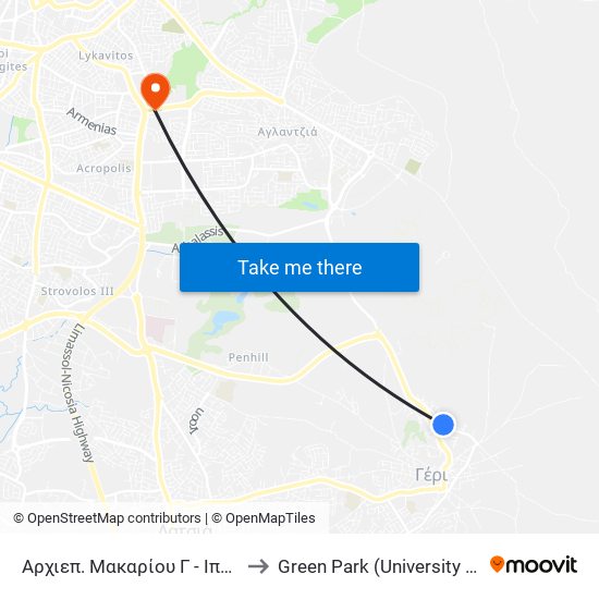 Αρχιεπ. Μακαρίου Γ to Green Park (University of Cyprus) map