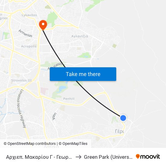 Αρχιεπ. Μακαρίου Γ to Green Park (University of Cyprus) map