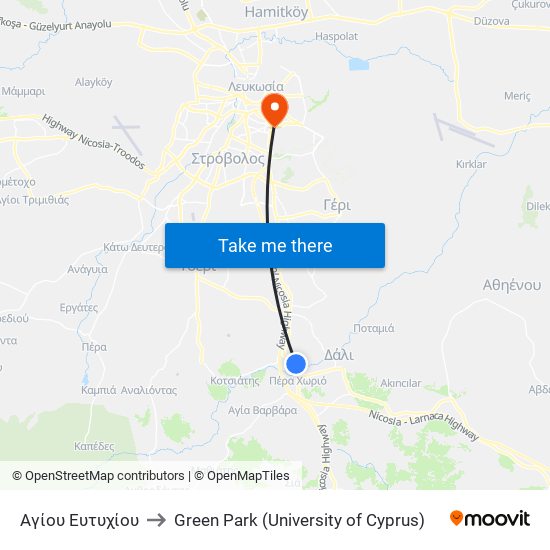 Αγίου Ευτυχίου to Green Park (University of Cyprus) map