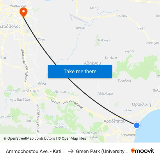 Ammochostou Ave. - Katinas Paxinou to Green Park (University of Cyprus) map