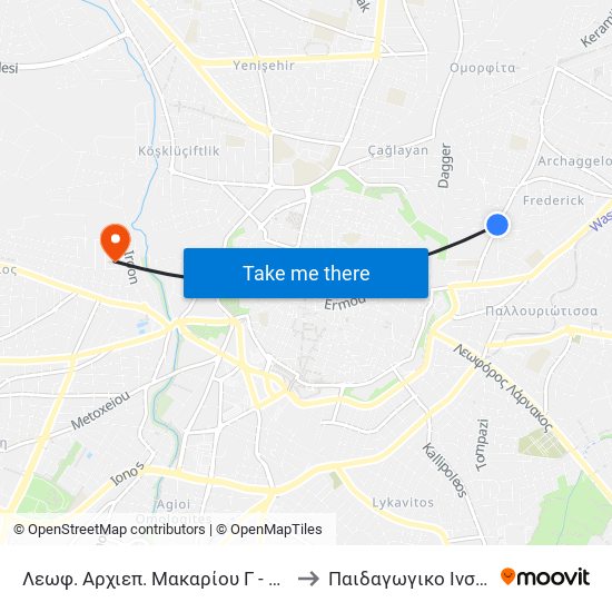 Λεωφ. Αρχιεπ. Μακαρίου Γ to Παιδαγωγικο Ινσιτουτο Κυπρου map