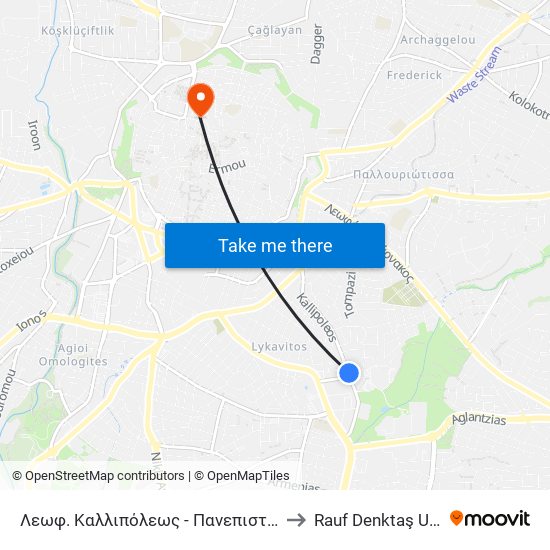 Λεωφ. Καλλιπόλεως to Rauf Denktaş University map