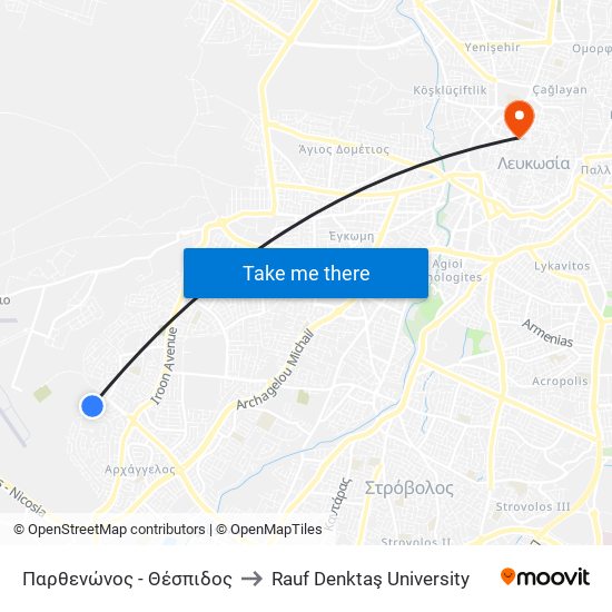 Παρθενώνος - Θέσπιδος to Rauf Denktaş University map