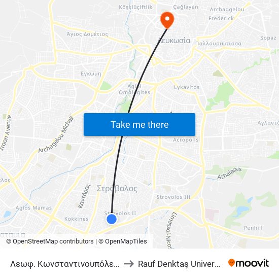 Λεωφ. Κωνσταντινουπόλεως to Rauf Denktaş University map