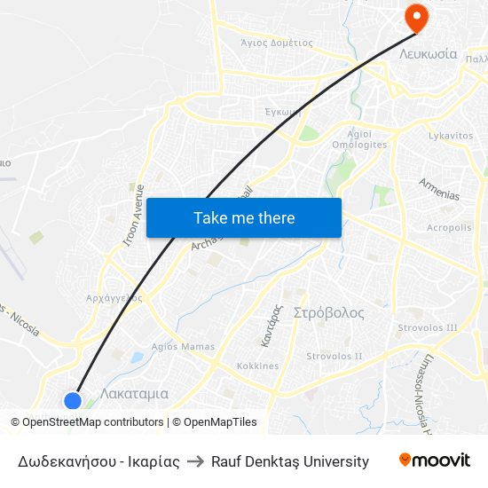 Δωδεκανήσου - Ικαρίας to Rauf Denktaş University map