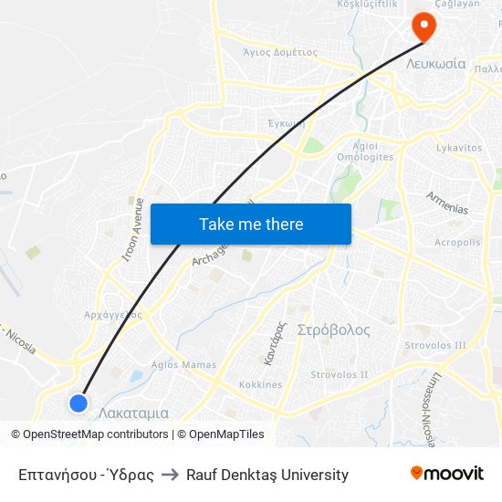 Επτανήσου to Rauf Denktaş University map