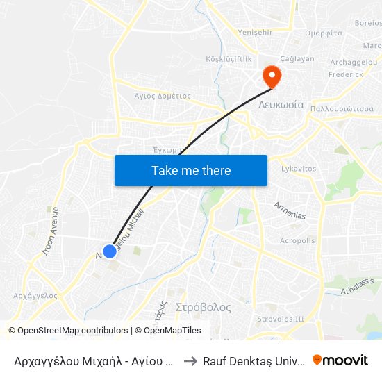 Αρχαγγέλου Μιχαήλ - Αγίου Αλεξίου to Rauf Denktaş University map