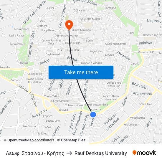 Λεωφ. Στασίνου - Κρήτης to Rauf Denktaş University map