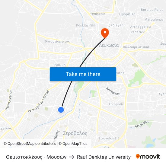 Θεμιστοκλέους to Rauf Denktaş University map