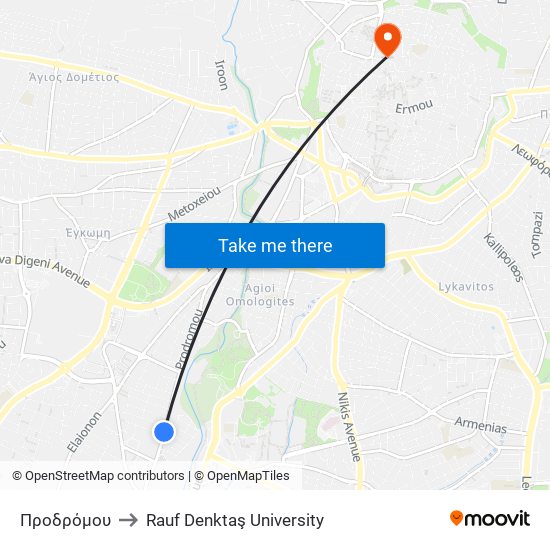 Προδρόμου to Rauf Denktaş University map