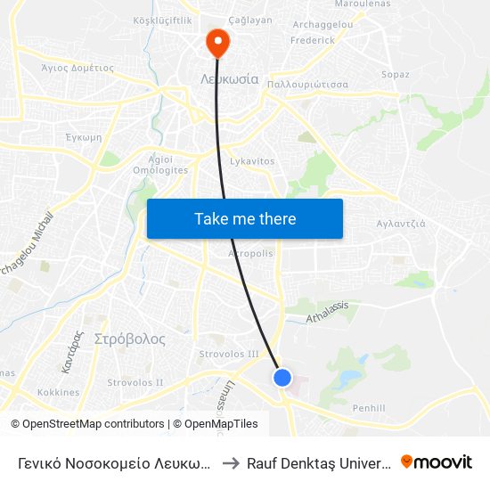 Γενικό Νοσοκομείο Λευκωσίας to Rauf Denktaş University map
