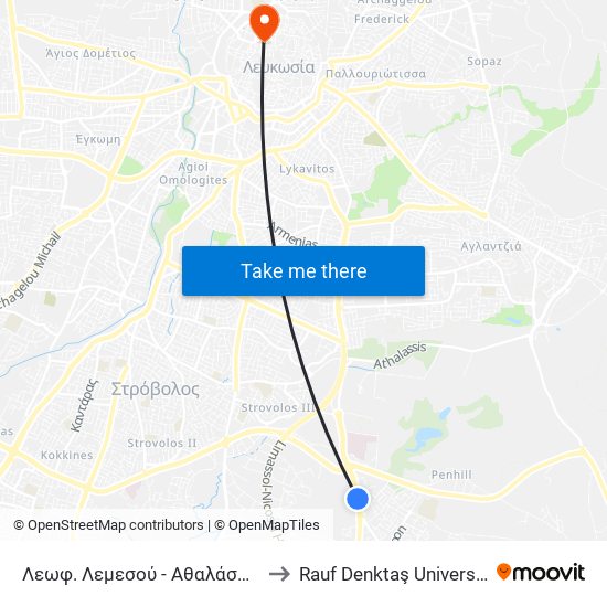 Λεωφ. Λεμεσού - Αθαλάσσης to Rauf Denktaş University map