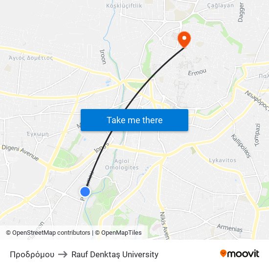 Προδρόμου to Rauf Denktaş University map