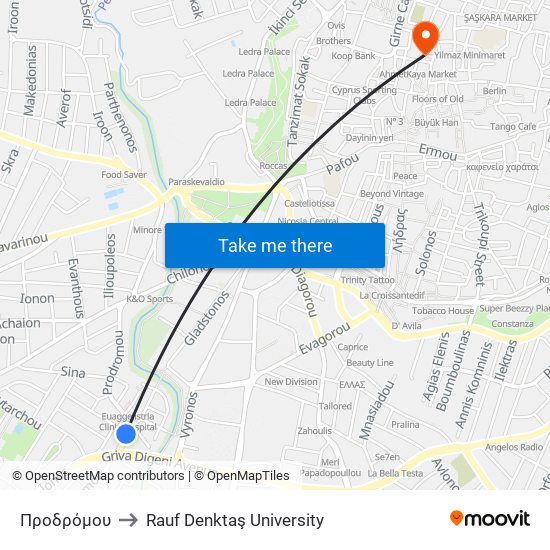 Προδρόμου to Rauf Denktaş University map