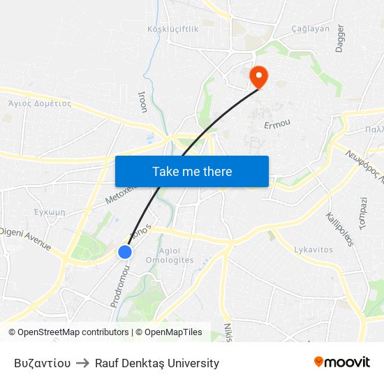 Βυζαντίου to Rauf Denktaş University map
