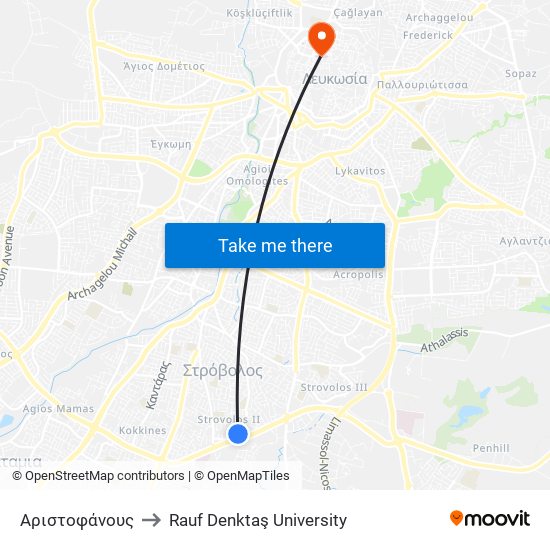 Αριστοφάνους to Rauf Denktaş University map