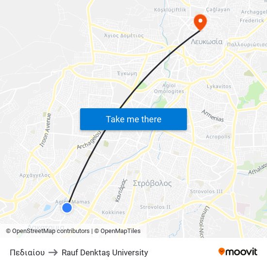 Πεδιαίου to Rauf Denktaş University map