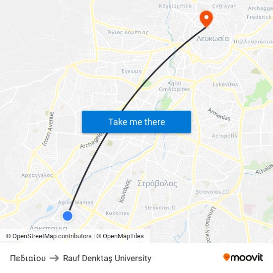 Πεδιαίου to Rauf Denktaş University map