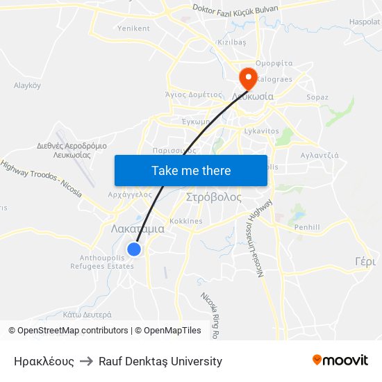 Ηρακλέους to Rauf Denktaş University map