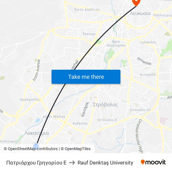 Πατριάρχου Γρηγορίου Ε to Rauf Denktaş University map