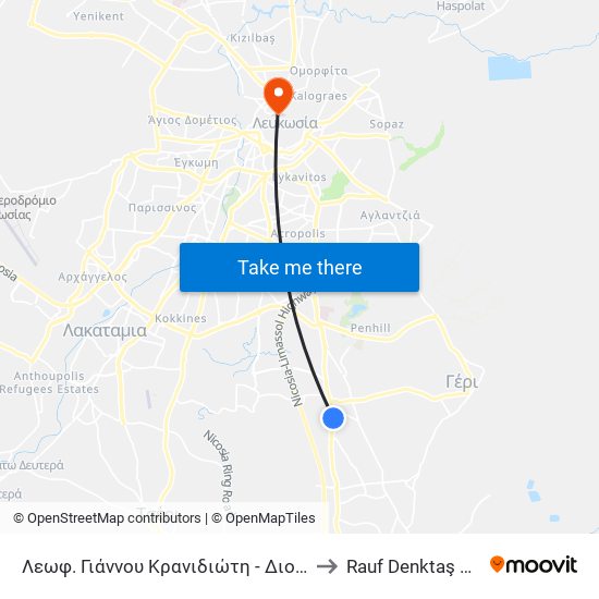 Λεωφ. Γιάννου Κρανιδιώτη - Διονυσίου Σολωμού to Rauf Denktaş University map