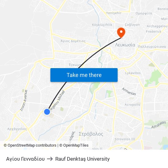 Αγίου Γενναδίου to Rauf Denktaş University map