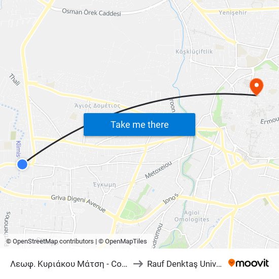 Λεωφ. Κυριάκου Μάτση - Coca Cola to Rauf Denktaş University map