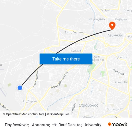 Παρθενώνος - Ασπασίας to Rauf Denktaş University map