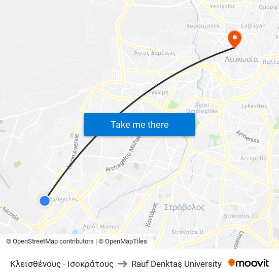 Κλεισθένους - Ισοκράτους to Rauf Denktaş University map