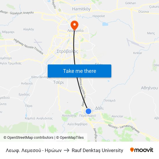 Λεωφ. Λεμεσού - Ηρώων to Rauf Denktaş University map