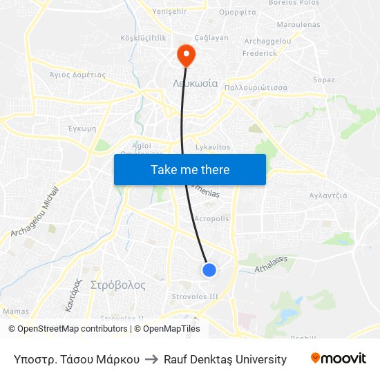 Υποστρ. Τάσου Μάρκου to Rauf Denktaş University map