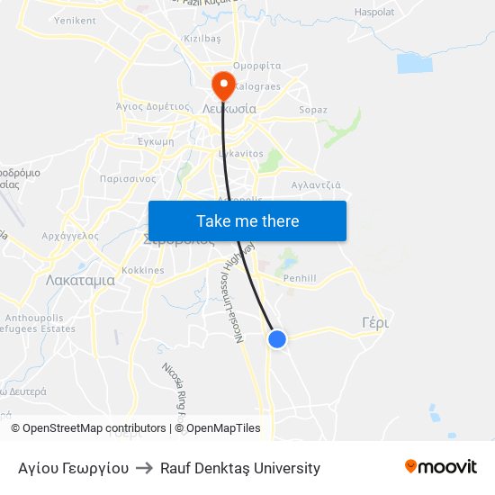 Αγίου Γεωργίου to Rauf Denktaş University map