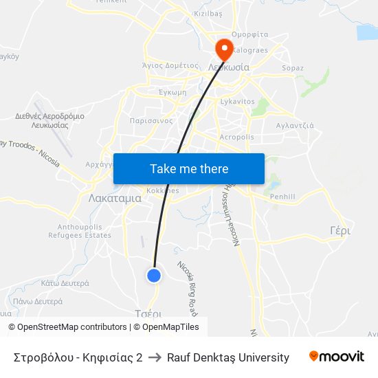 Στροβόλου - Κηφισίας 2 to Rauf Denktaş University map