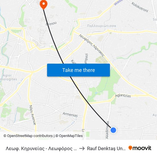 Λεωφ. Κηρυνείας to Rauf Denktaş University map