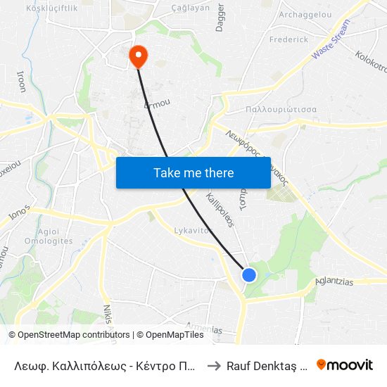 Λεωφ. Καλλιπόλεως to Rauf Denktaş University map